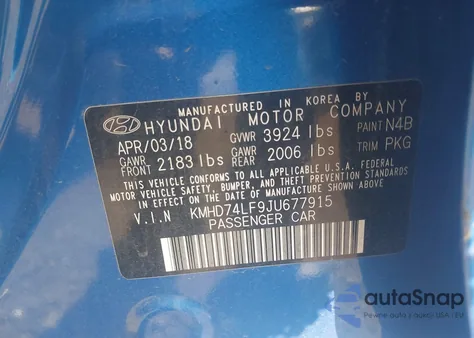 2018 Hyundai Elantra Se из США, поврежденный, VIN KMHD74LF9JU677915